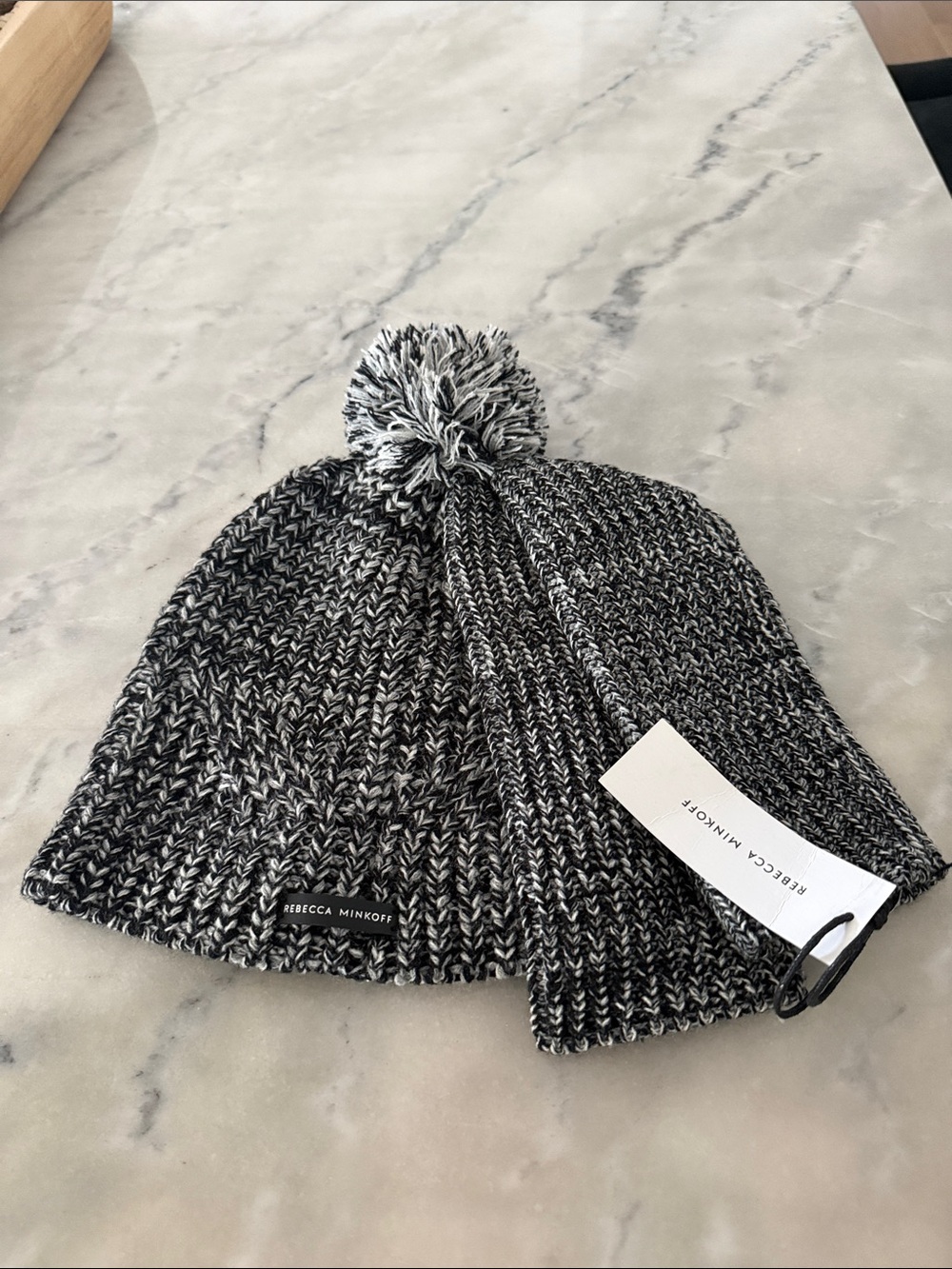 Rebecca Minkoff Black & White Marled Pom Beanie & Hand Warmers